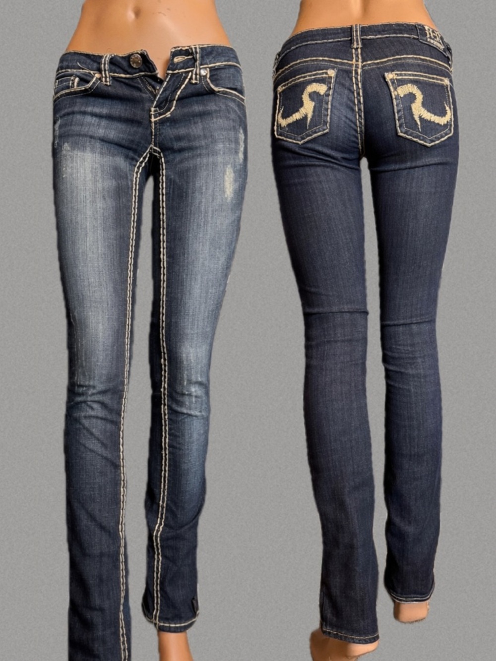 Request Vintage Y2K Contrast-Stitch Straight-Leg Jeans
